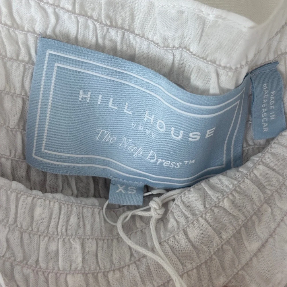 NWT Hill House Athena Nap Dress White Babydoll Swiss Dot XS Semi Sheer Smocked